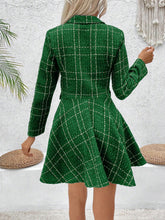 1pc Women Front Button Long Sleeve Plaid Fake Pocket Plaid Dress, Casual For Daily Wear